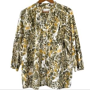 Alfred Dunner Womens Animal Print Button Front Shirt Multicolor Sz 16 New